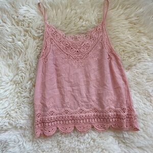 Pink Lace-Trim Cami Tank Top